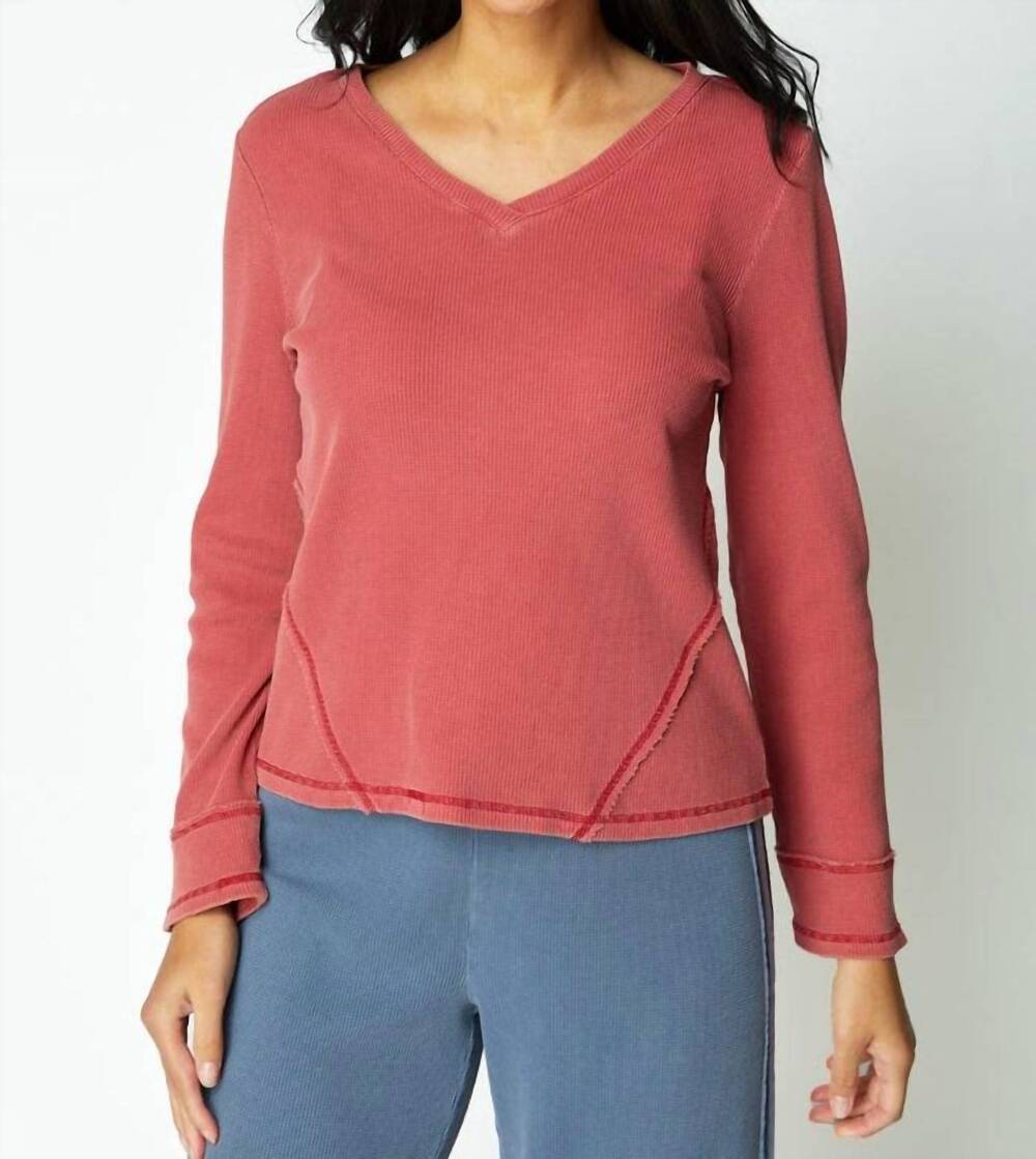 NEW HABITAT waffle knit wrap seam top in garnet